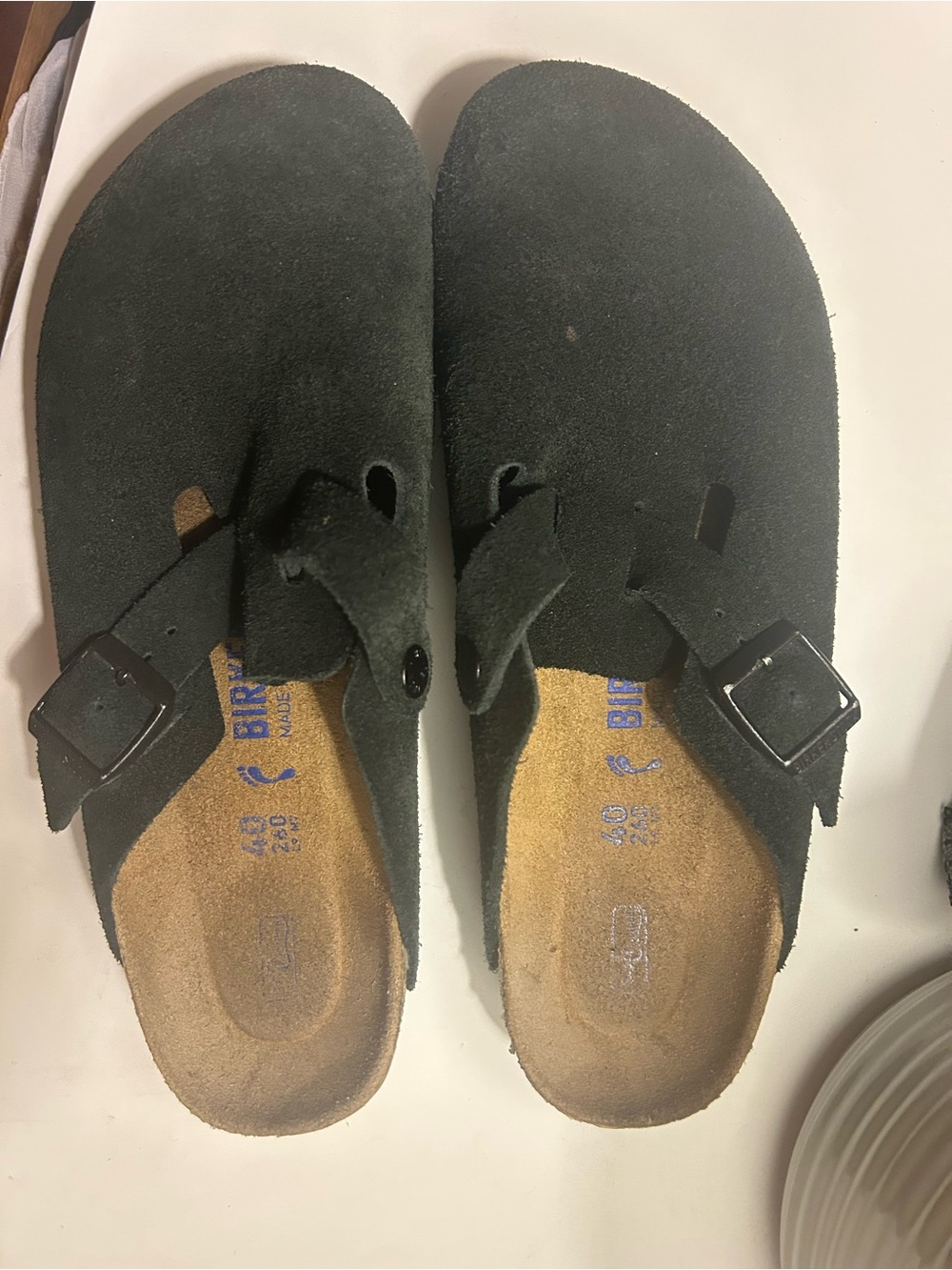 Black Suede Slip-On Clogs with Buckle Boston Birkenstock